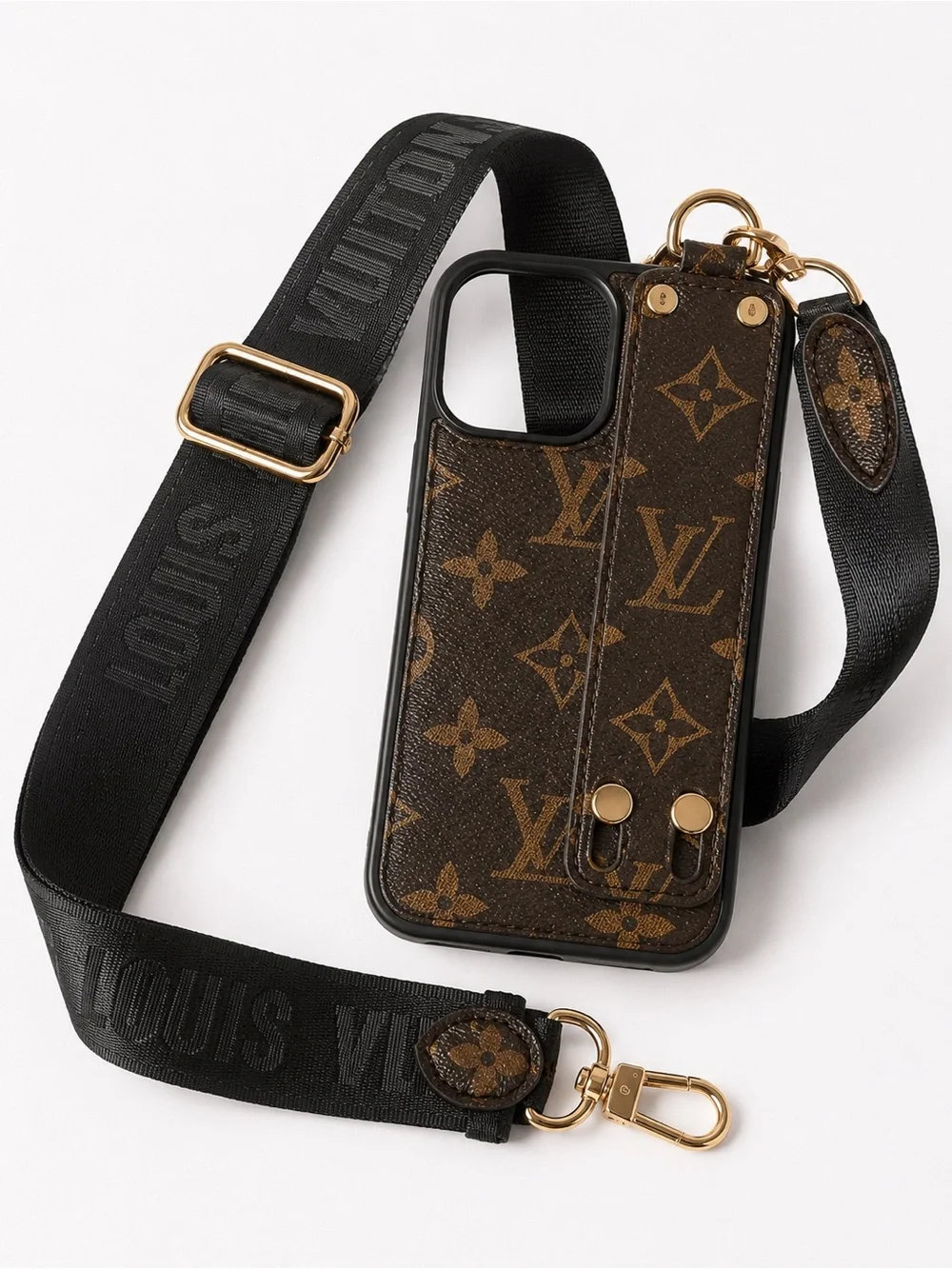 Custom LV Monogram Crossbody iPhone 11 Pro Max Case w/ Adjustable Logo Strap